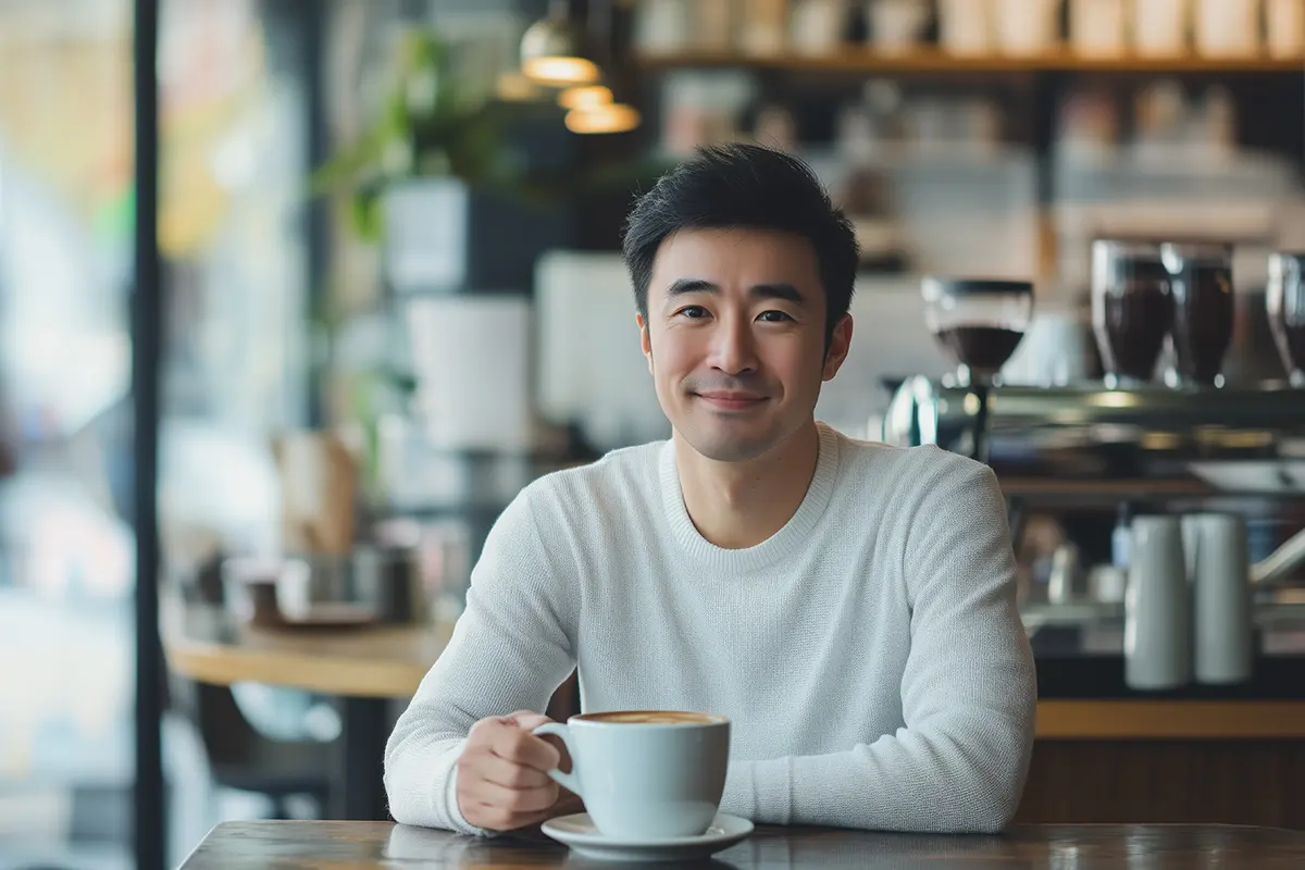 Sung drinking cofee